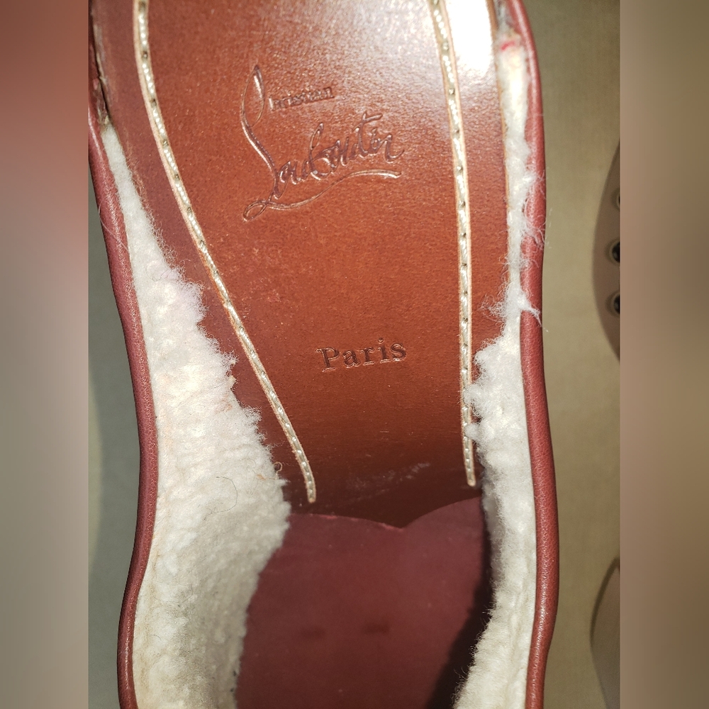 NEW Christian louboutin brown leather sheepskin shearling mules clogs 10
